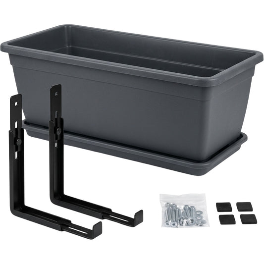 Lviy Railing Plastic Planter 50 cm Charcoal with Adjustable Brackets - Product view