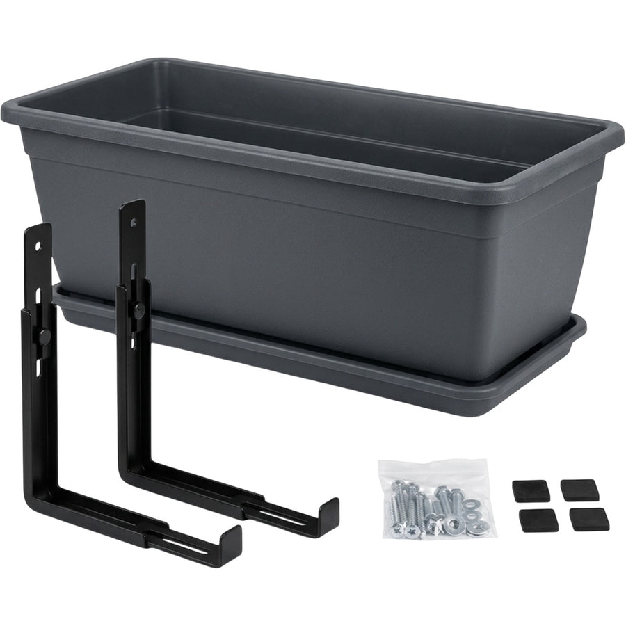 Lviy Railing Plastic Planter 50 cm Charcoal with Adjustable Brackets